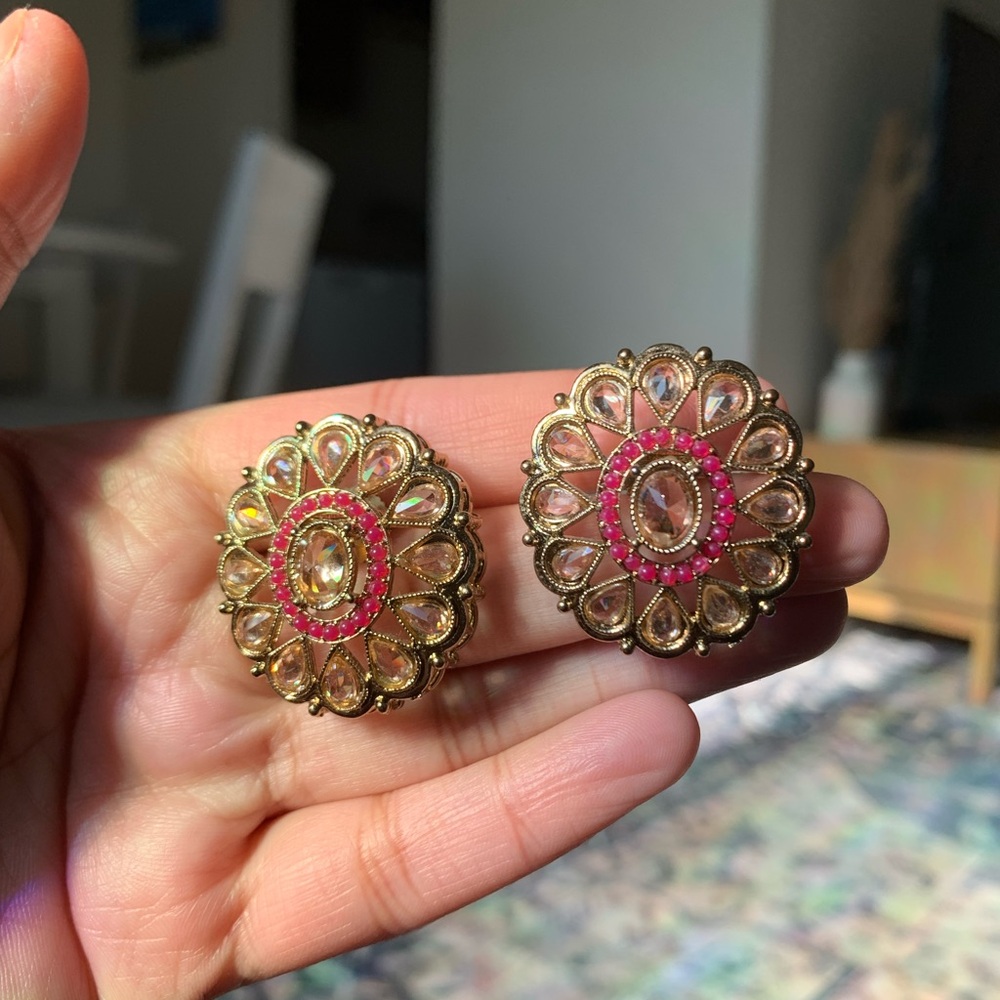 Pink and Gold Stud Earrings